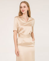 Ensemble Jupe Midi en Soie et Blouse en Soie à Décolleté en V